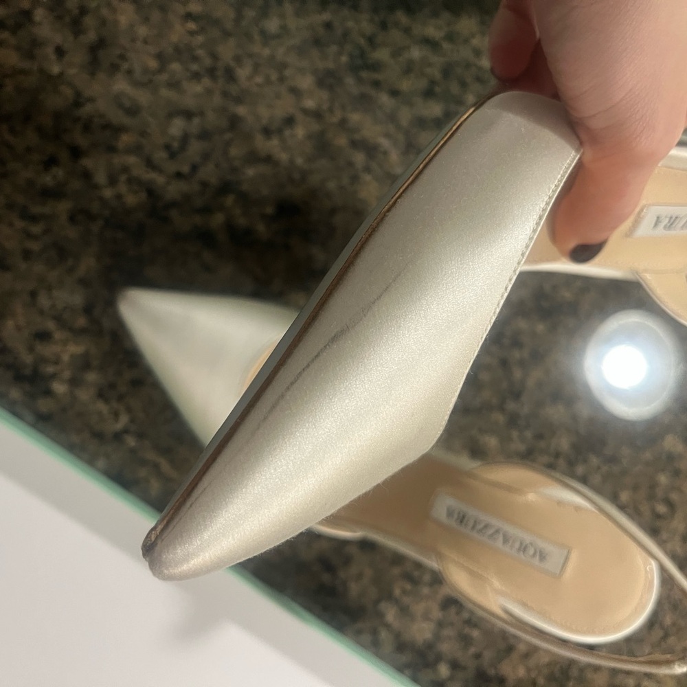 Aquazzura So Nude 85mm Pump White Satin Slingback Heels - Picture 6 of 9